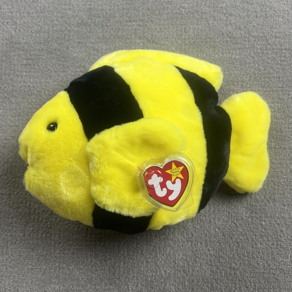 Ty Beanie Buddy Bubbles the Fish Plush 1998 Vintage Yellow Black Striped Toy — photo 2